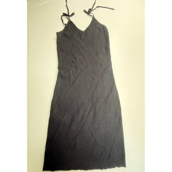 L.A. Hearts Black Ribbed Tie Strap V-Neck Midi Dress - Size M - Picture 1 of 6